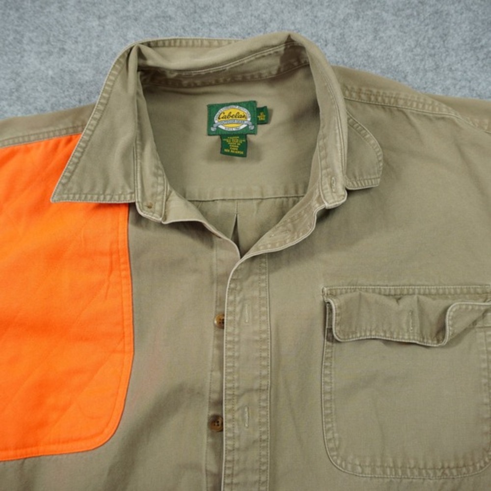 Cabelas Mens XL Tall Shooting Shirt Blaze Orange Khaki Canvas Hunting Upland - Picture 3 of 9